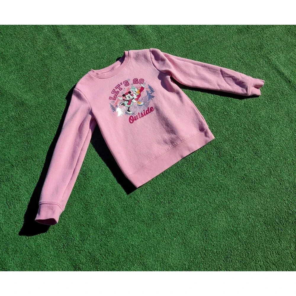Let's Go Outside Minnie Mouse+Daisy Duck Disney Girls Sz 8 Pink Sweatshirt EUC